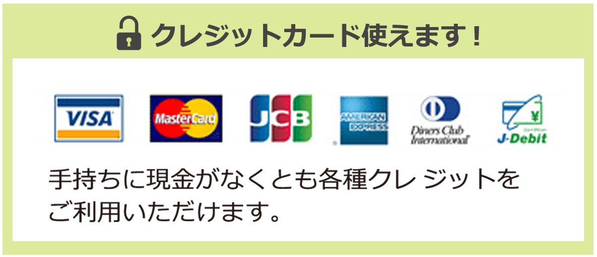 お手持ちの現金がなくとも各種クレジットをご利用いただけます